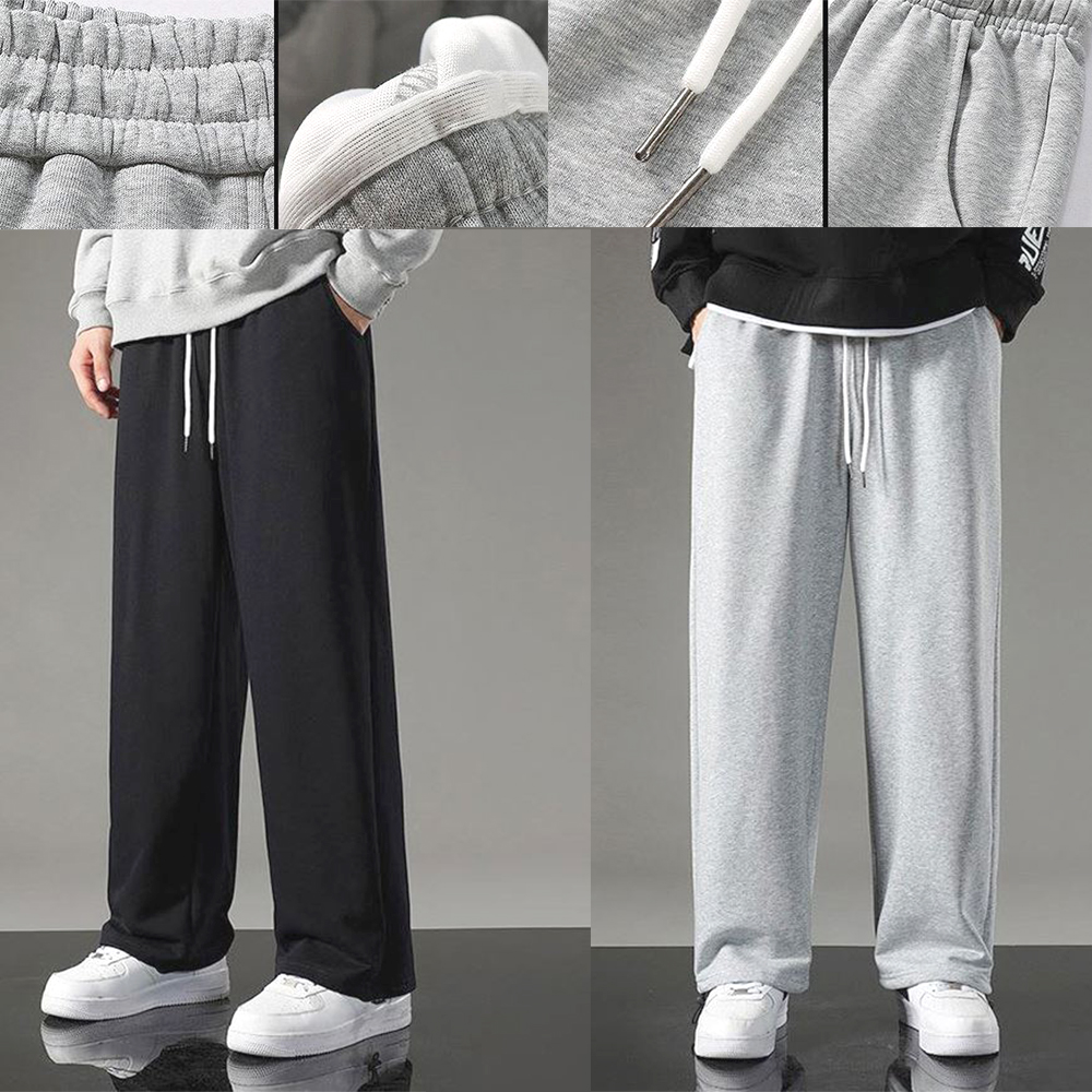 남성 기모 팬츠 따뜻한 남자 겨울 허리밴딩 바지 와이드핏 츄리닝 - 상품 이미지
