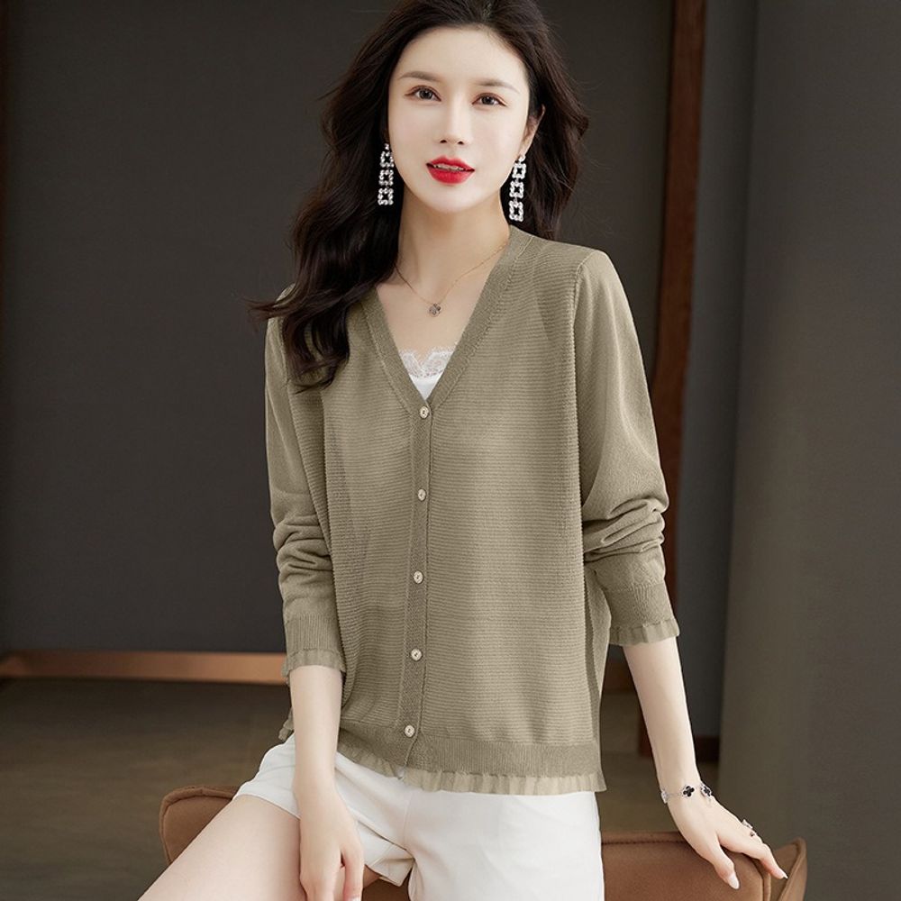 까불이점 여자 키작녀 간절기 브이넥 가디건 니트 봄가을 아이스 숏코트 상의 여름 자외선차단 블라우스 꾹1 : 이거꾹