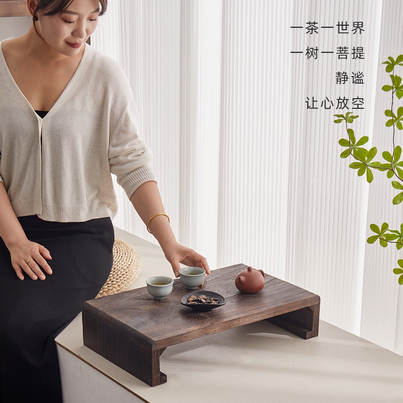 다과상 원목 좌식 테이블 밥상 다다미 우드 일자형 다크브라운 - 상세 이미지 3