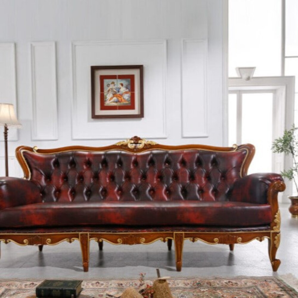 까사홈 리리컬 PU+원목 엔틱 3인 소파