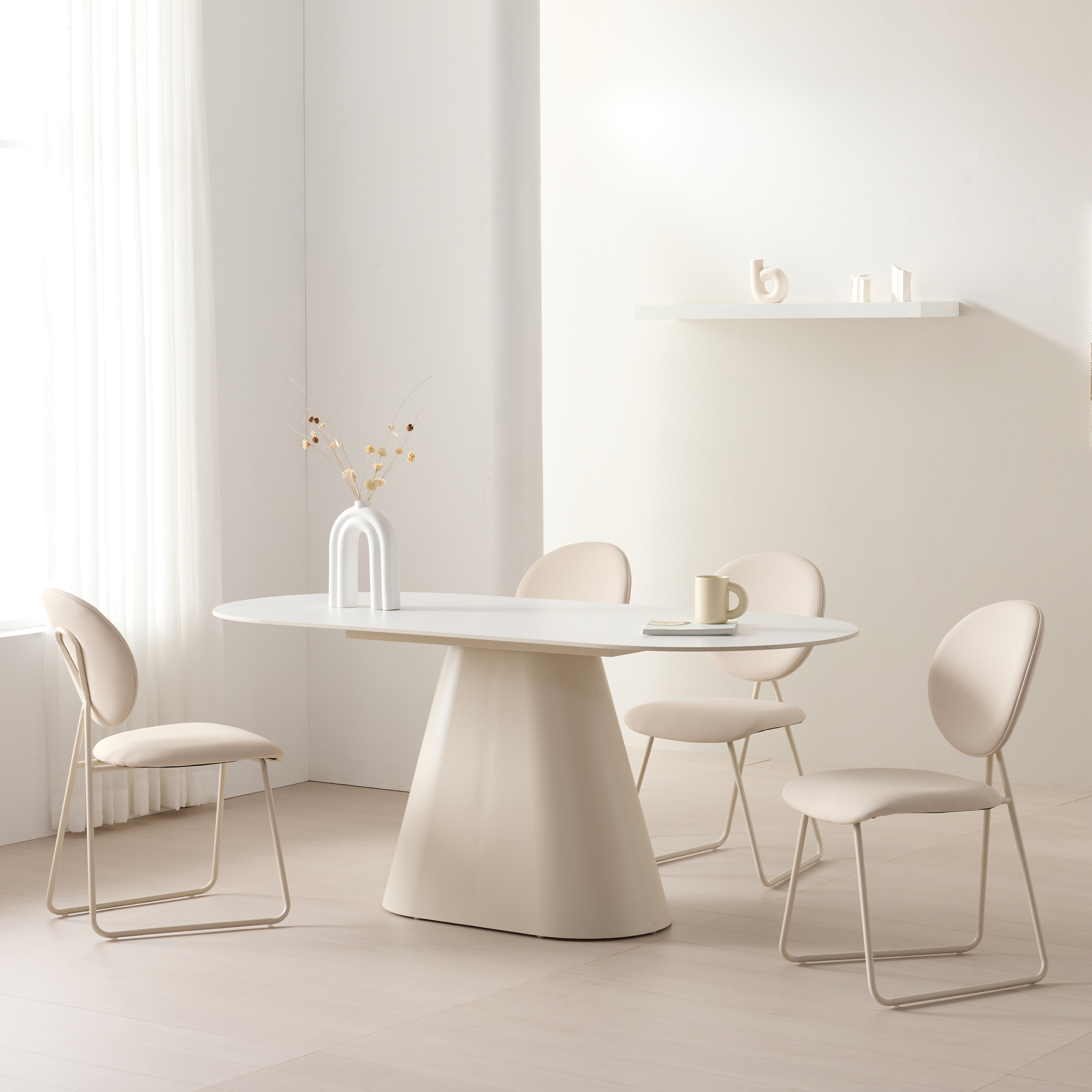 워지아 셀린 화이트 포세린 세라믹 식탁 타원형 4인용 테이블 1400 퓨어화이트