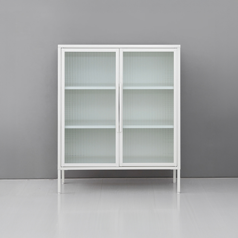 OFFICY 유리캐비넷 2문 수납장 9001100 900mmx350mmx1103mm, 3단, 화이트 6806.5571 - 메인 이미지