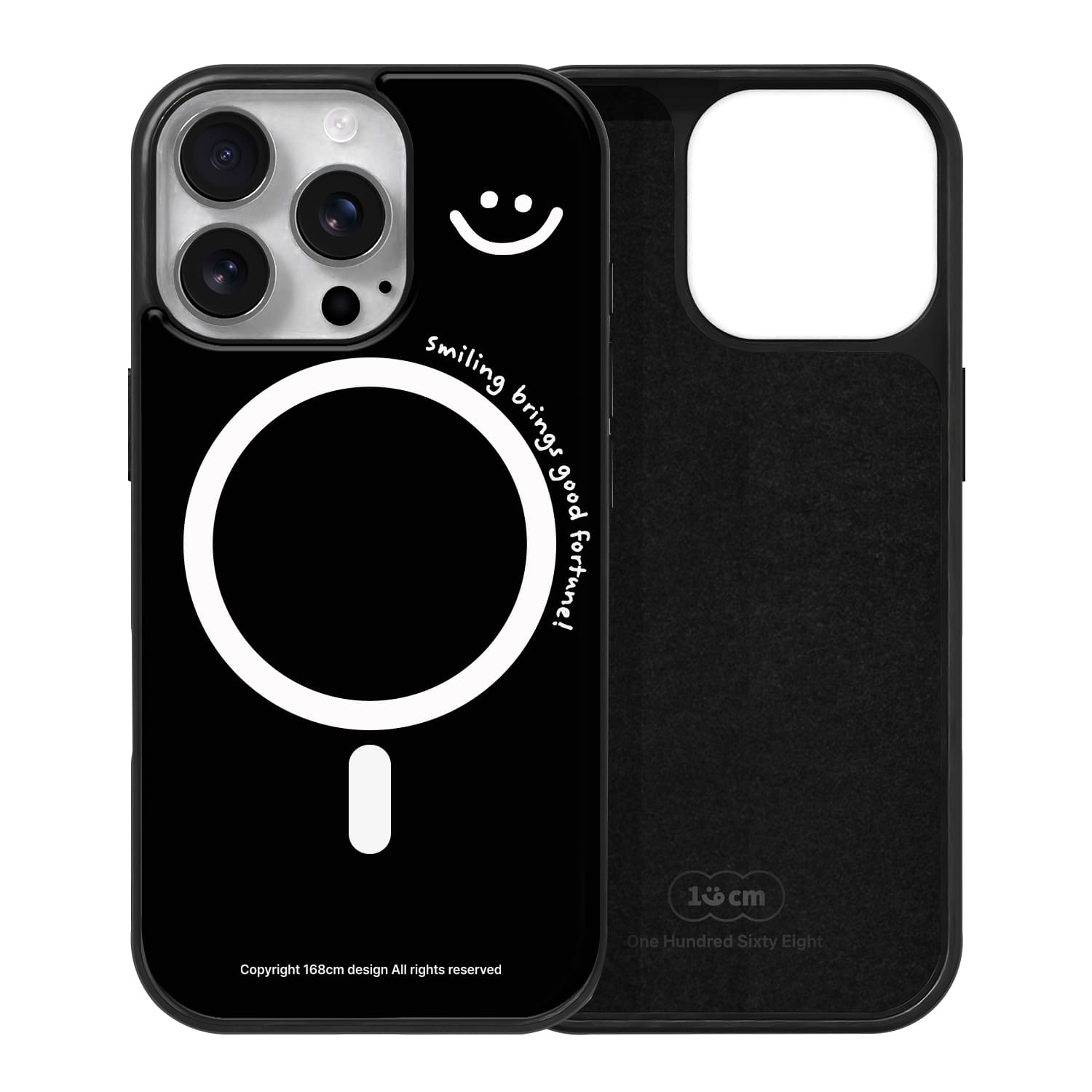 아이폰15 프로 케이스 맥세이프 커플 스웨이드 스마일 표정 블랙 - 상품 이미지