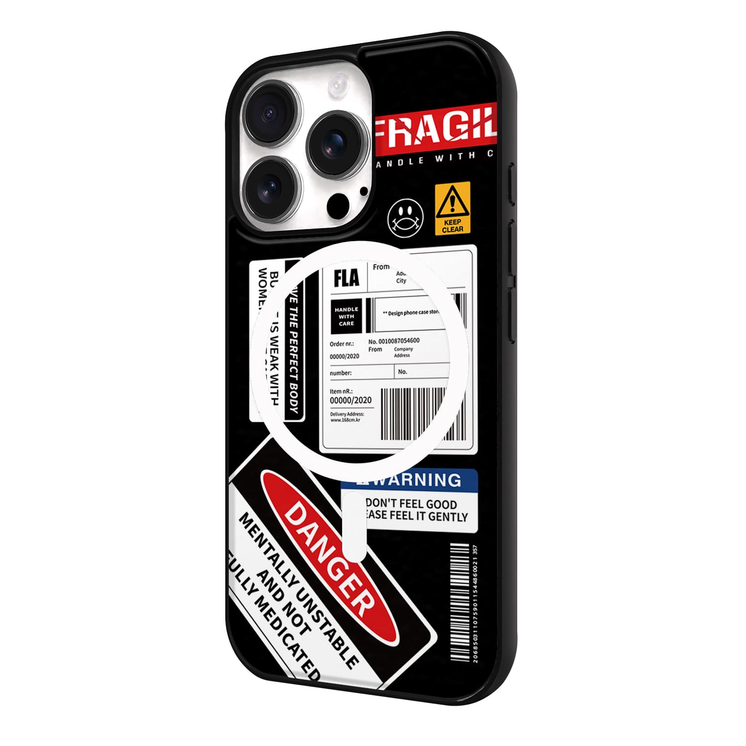 아이폰15 프로 맥세이프 케이스 자석 스웨이드 경고마크 스마일 - 상세 이미지 3