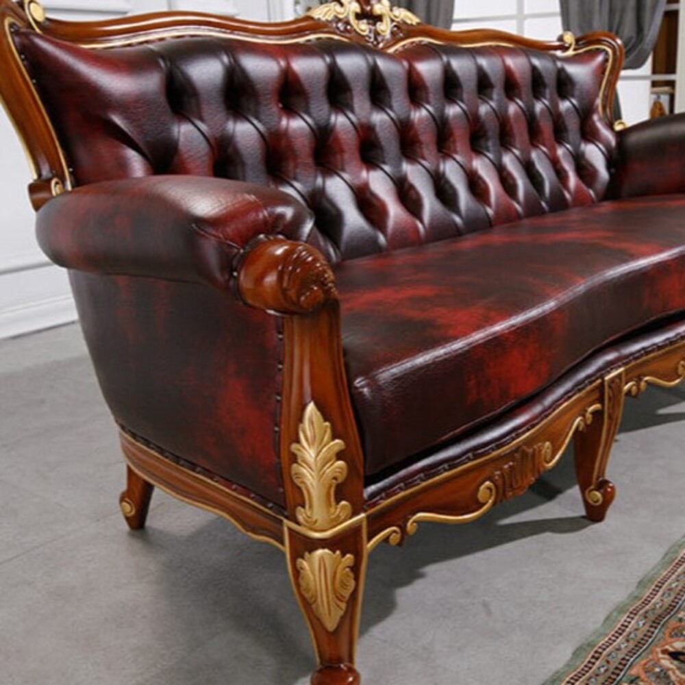 까사홈 리리컬 PU+원목 엔틱 3인 소파