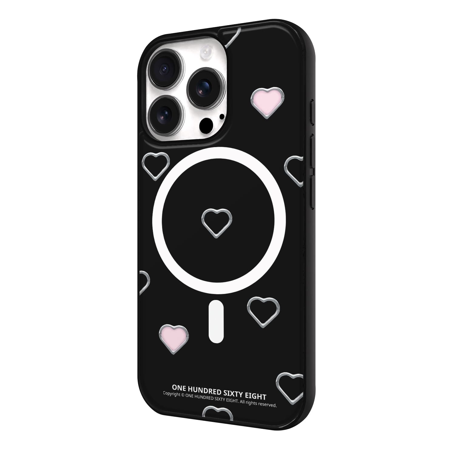 아이폰15 프로 케이스 맥세이프 스웨이드 하트 실버링 패턴 블랙 - 상세 이미지 3