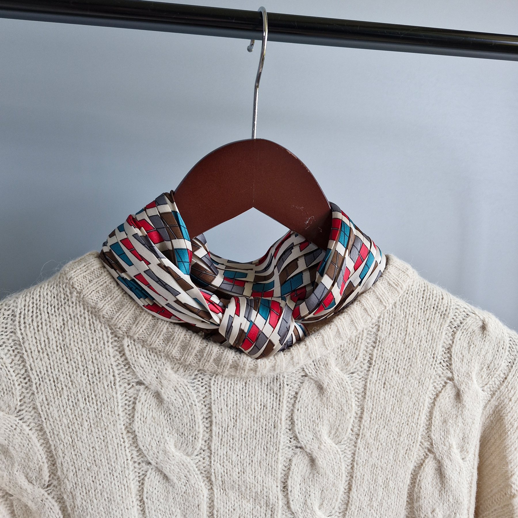 국산 주름 쁘띠 스카프 가을 겨울 봄 플리츠 미니 간절기 마름모 사계절