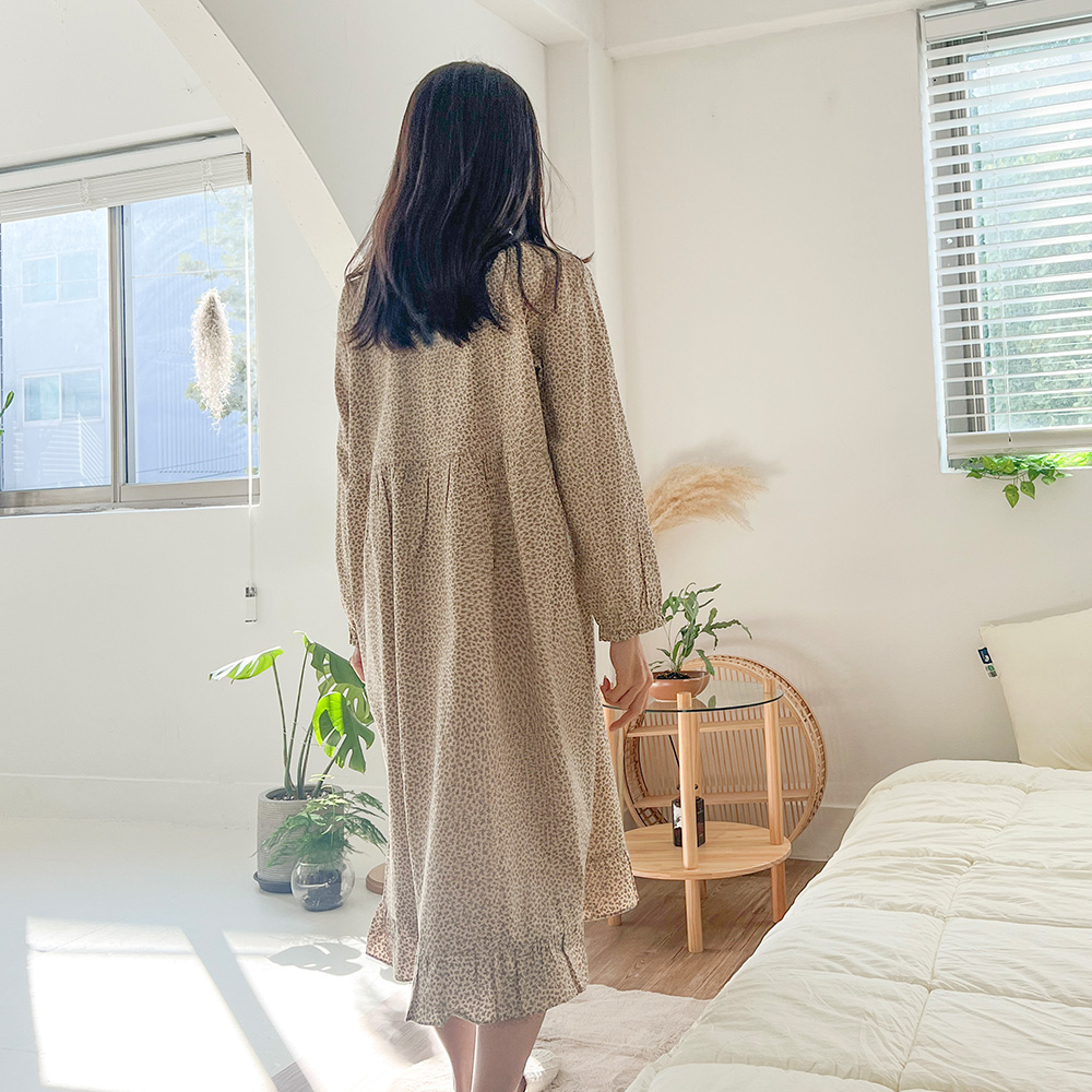 임산부 순면 잠옷 세트 긴팔 원피스 잠옷 수유 잠옷 이미지 4