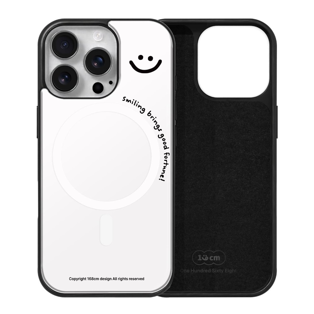 아이폰15 프로 케이스 맥세이프 자석 스웨이드 스마일 표정 화이트 - 상품 이미지