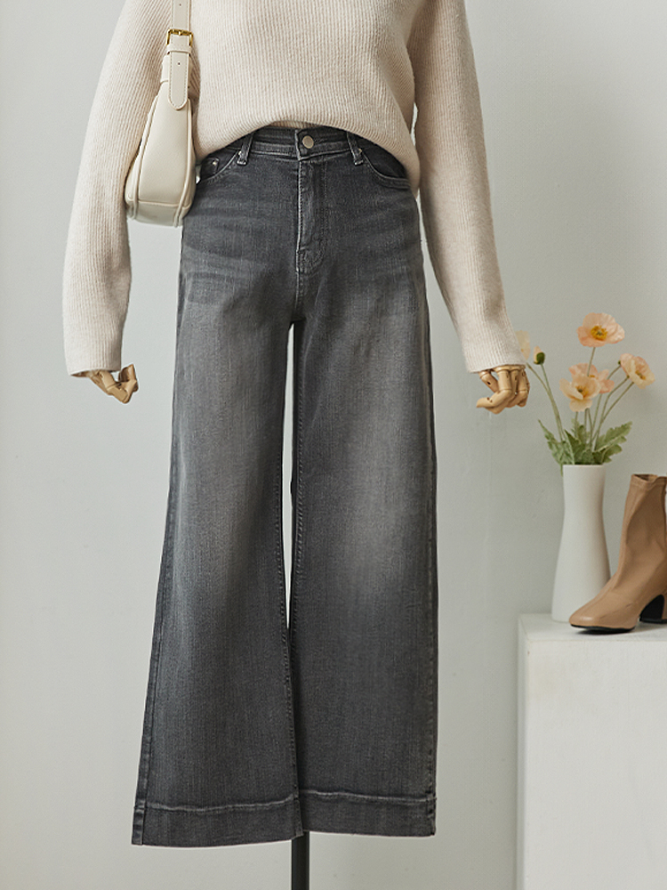 마이너 캣워싱 히든밴딩 흑청 와이드 일자핏 팬츠 - 상세 이미지 4