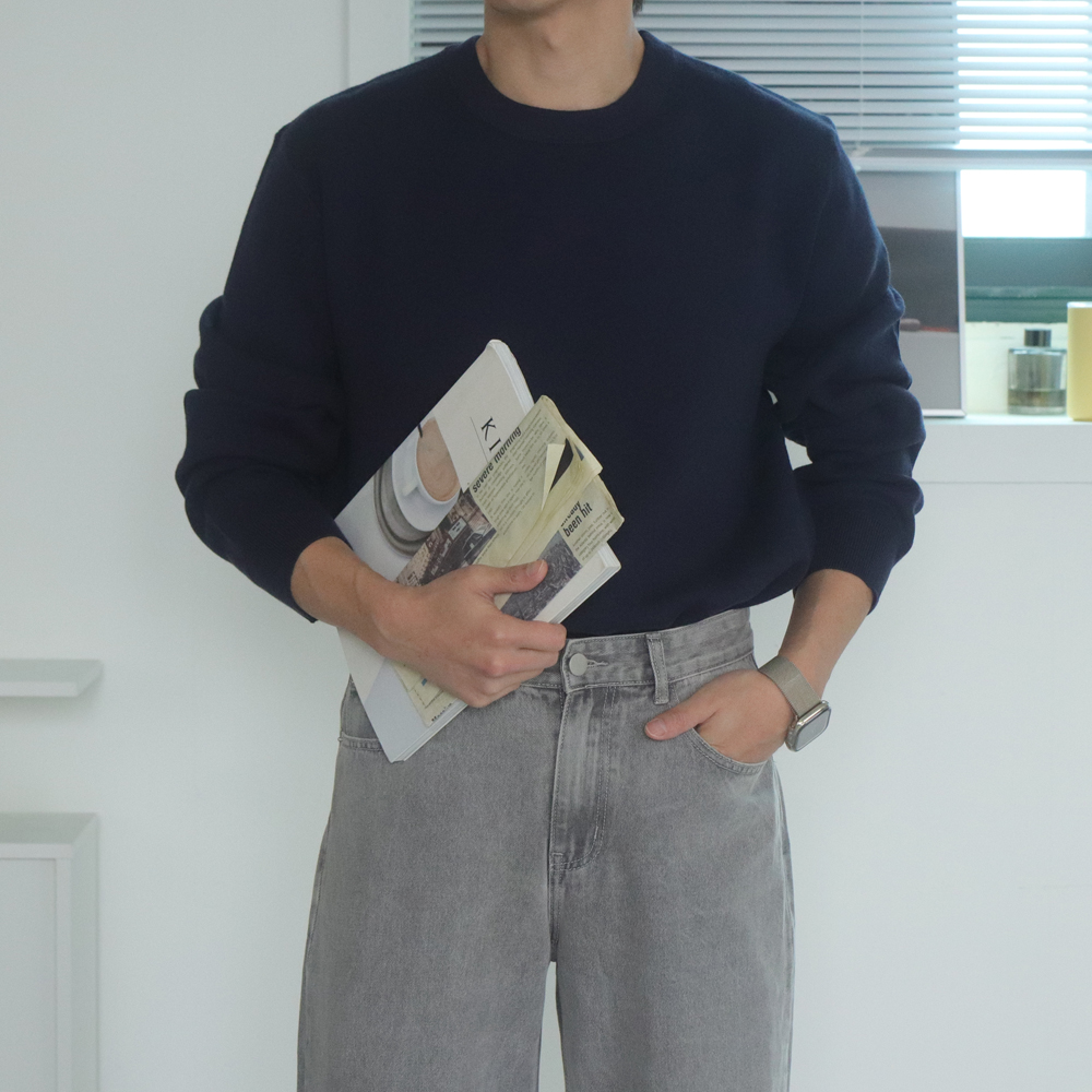 남자 니트 오버핏 비스코스 라운드 스웨터 남자캐시미어니트 - 상세 이미지 5