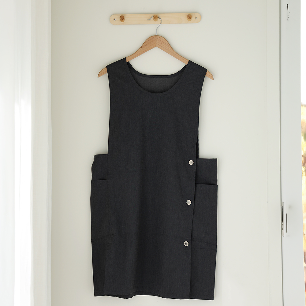 [미소쌤] 데님 앞치마 단추형 F 보육교사 원피스 빅사이즈 어린이집 유치원 카페 예쁜