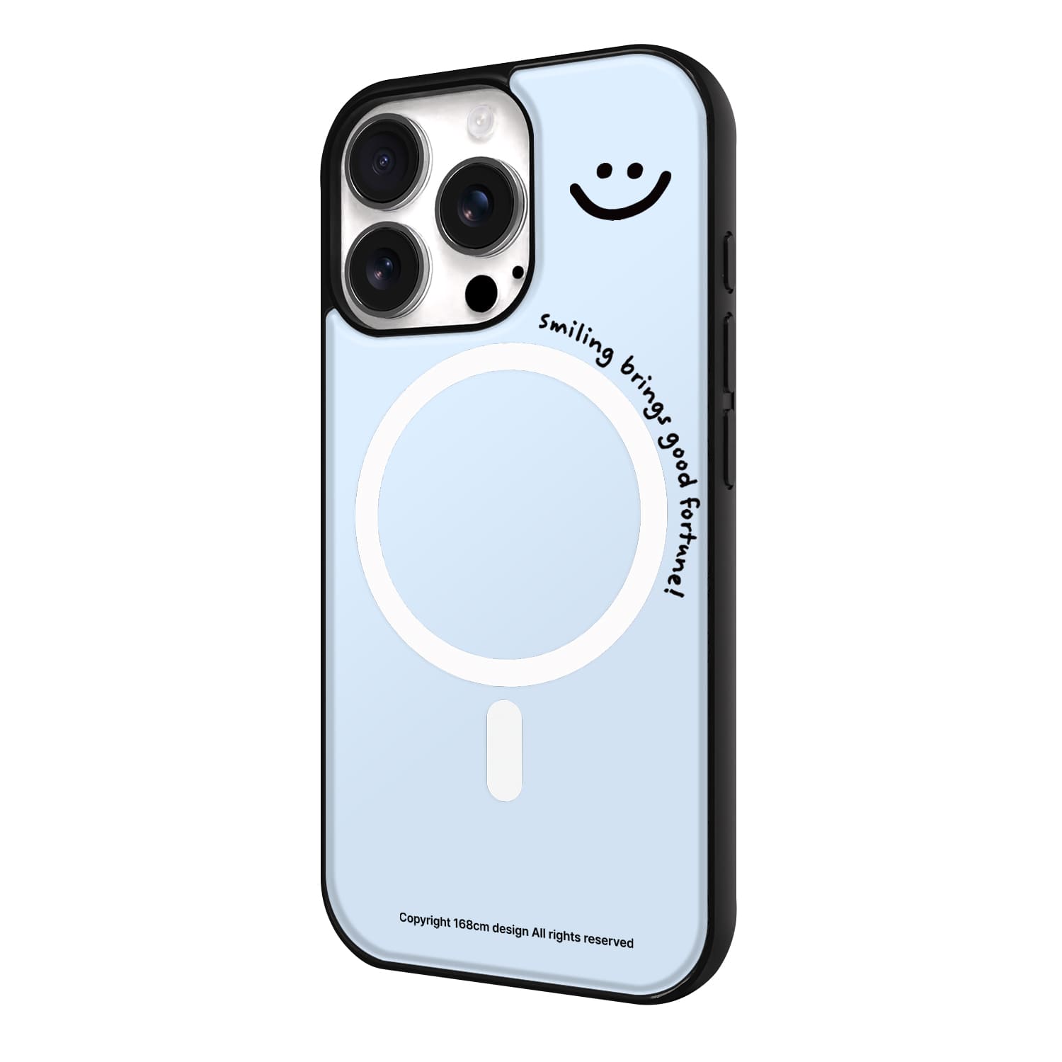 아이폰15 프로 맥세이프 케이스 스웨이드 스마일 표정 스카이블루 - 상세 이미지 3
