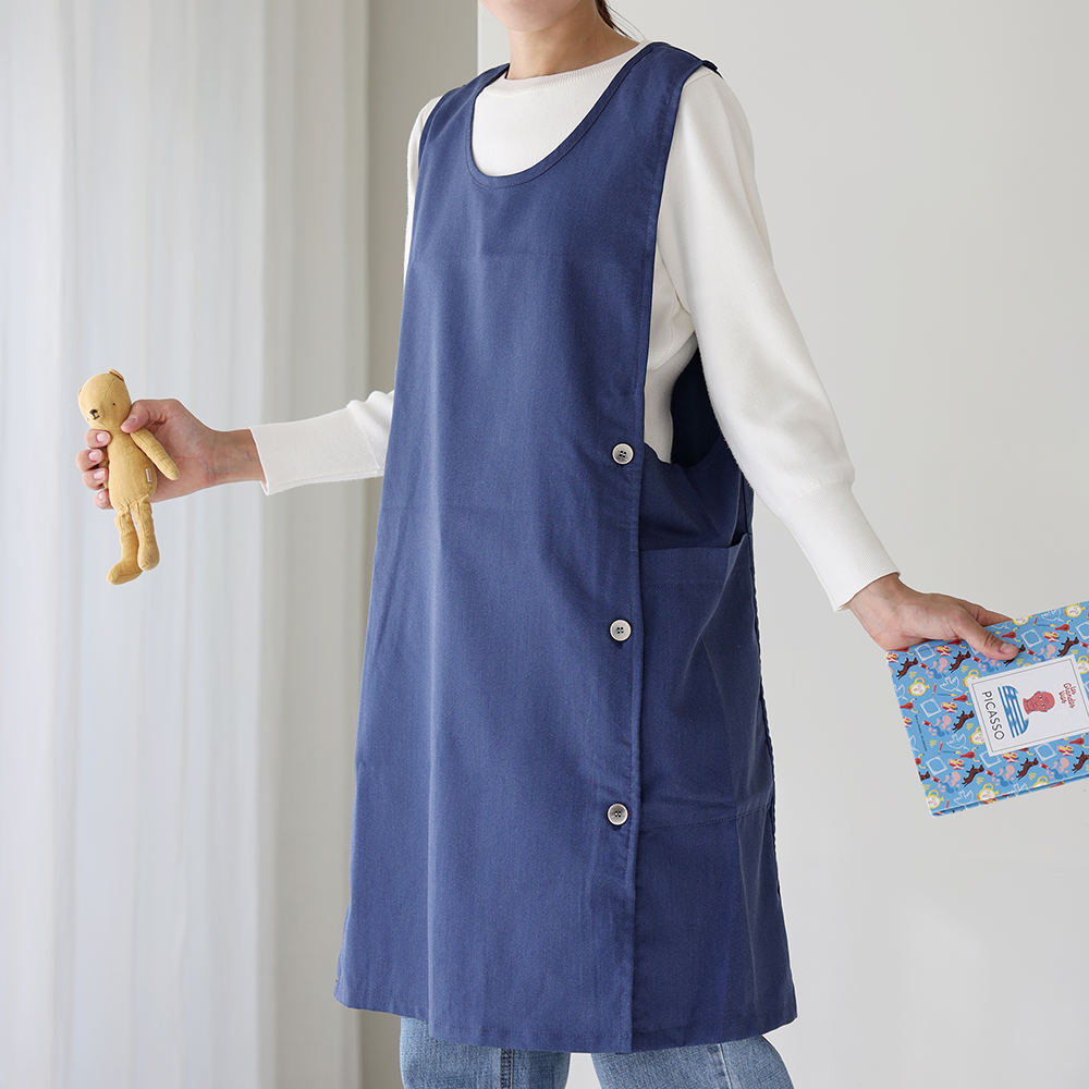 [미소쌤] 데님 앞치마 보육교사 원피스 빅사이즈 어린이집 유치원 카페 예쁜