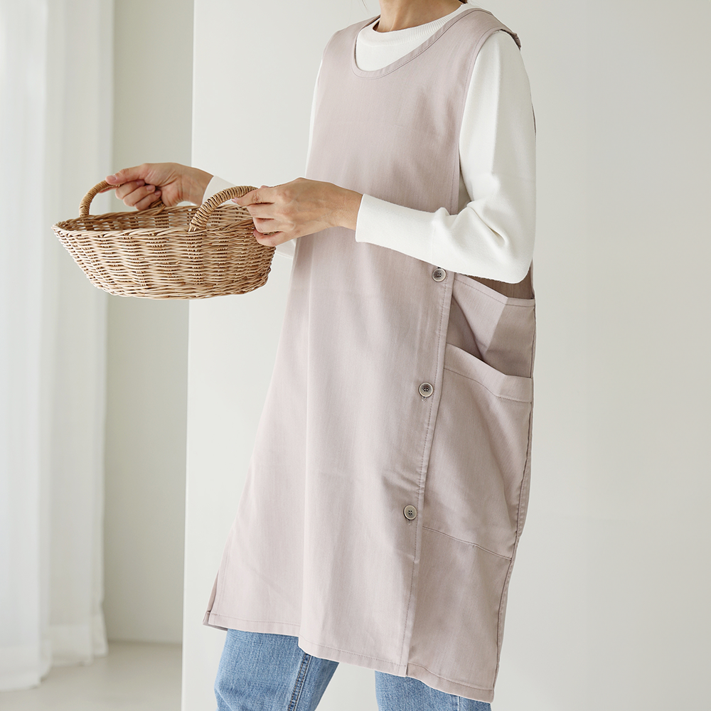 [미소쌤] 데님 앞치마 단추형 F 보육교사 원피스 빅사이즈 어린이집 유치원 카페 예쁜