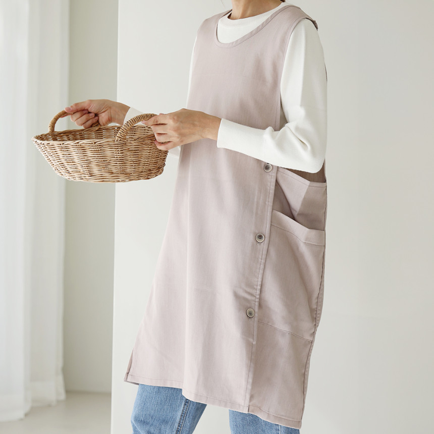 [미소쌤 데님 앞치마 단추형 F 보육교사 원피스 빅사이즈 어린이집 유치원 카페 예쁜 사진 3