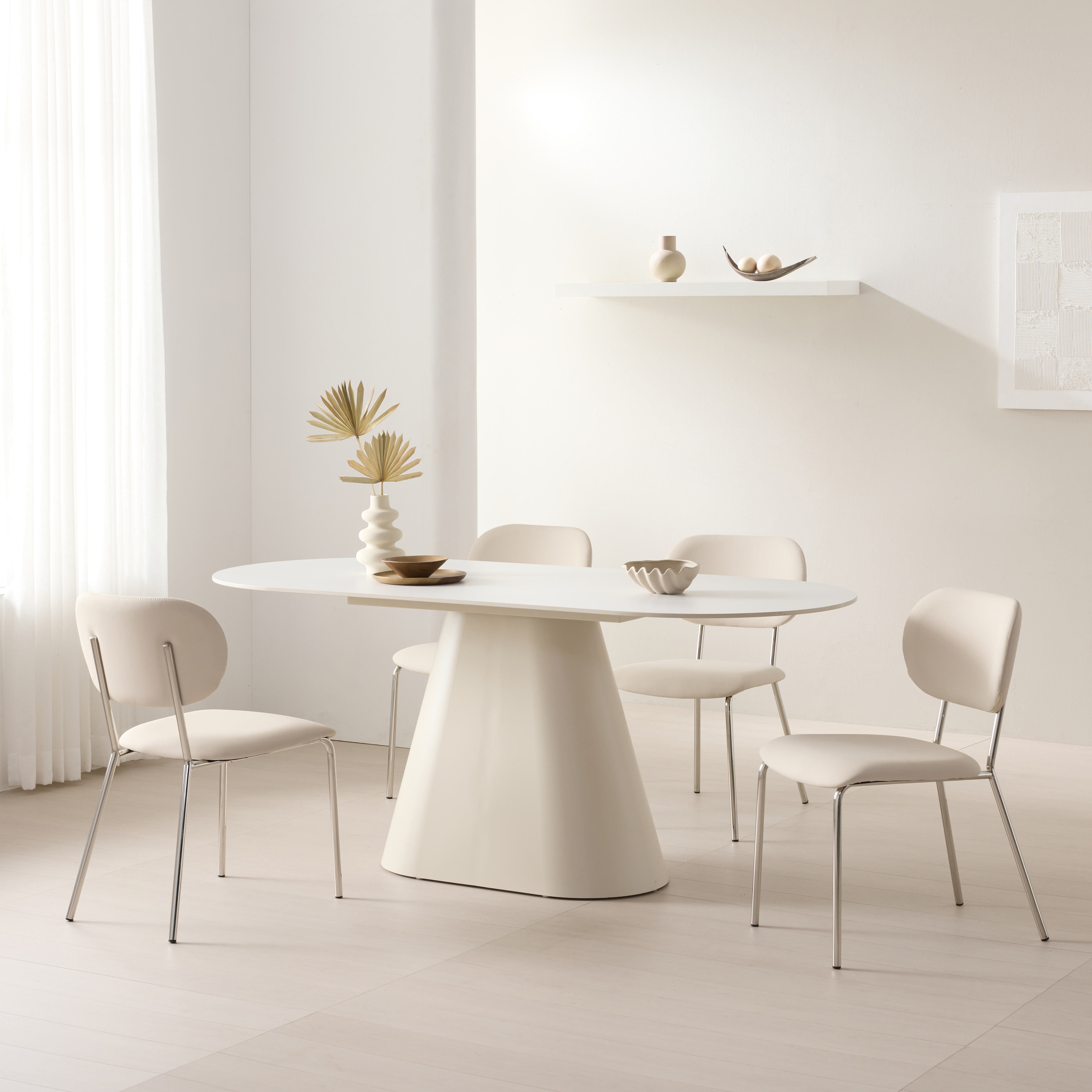 워지아 셀린 화이트 포세린 세라믹 식탁 타원형 4인용 테이블 1400 퓨어화이트