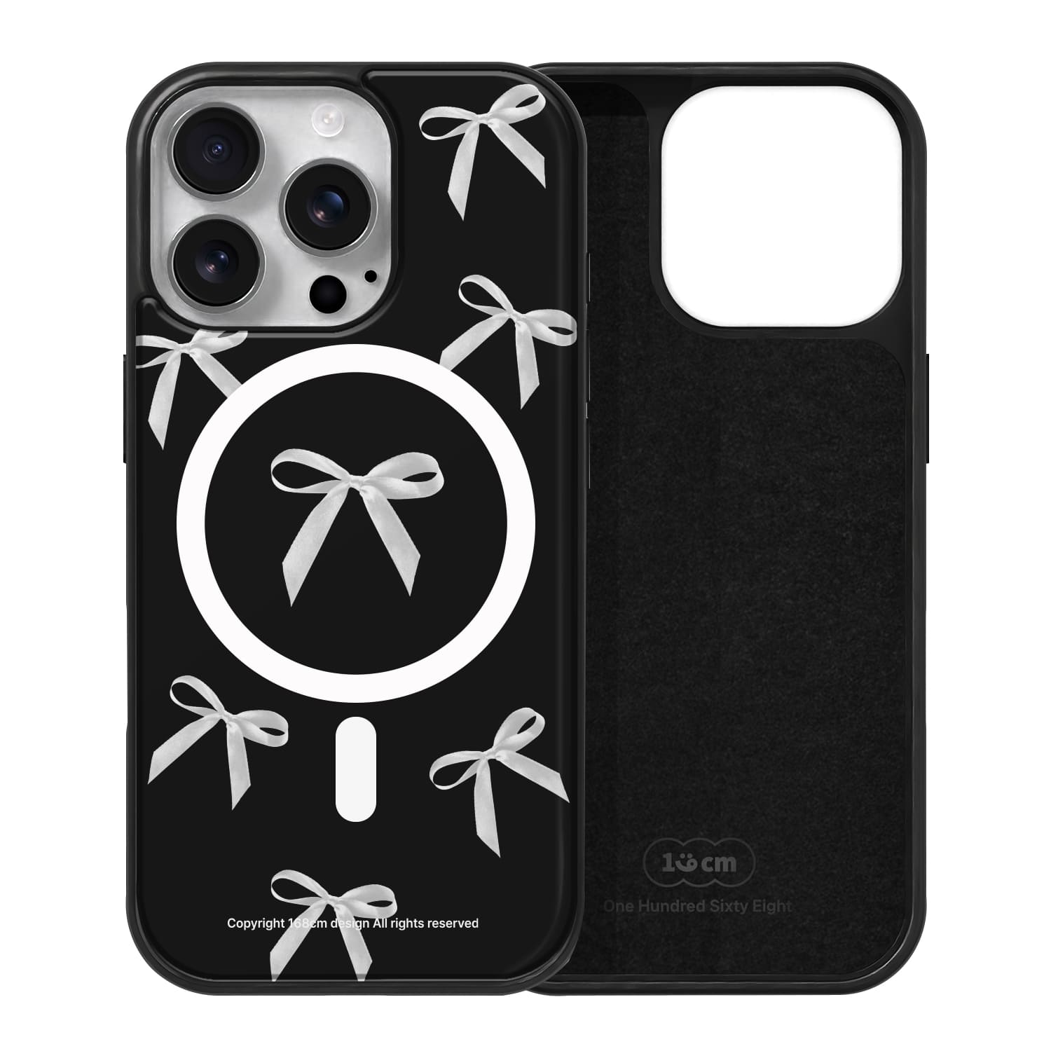 아이폰15 프로 케이스 맥세이프 선물 스웨이드 리본 패턴 실버 - 상품 이미지