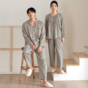 카키ST 긴팔 순면 빅사이즈 커플 잠옷 파자마 세트 착용 후기 | 사이즈/핏 총정리 - 상품 이미지 4