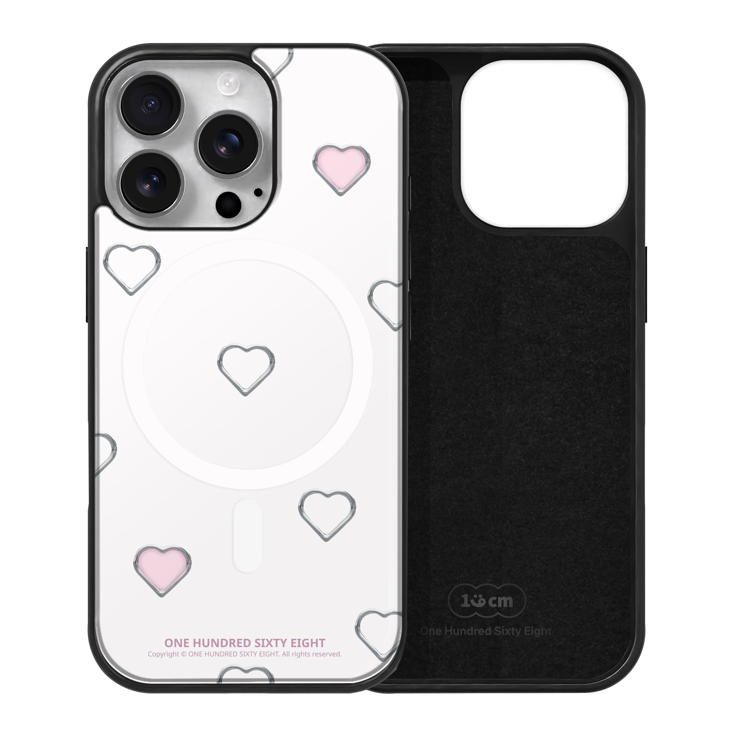 아이폰15 프로 맥세이프 케이스 스웨이드 하트 실버링 패턴 화이트