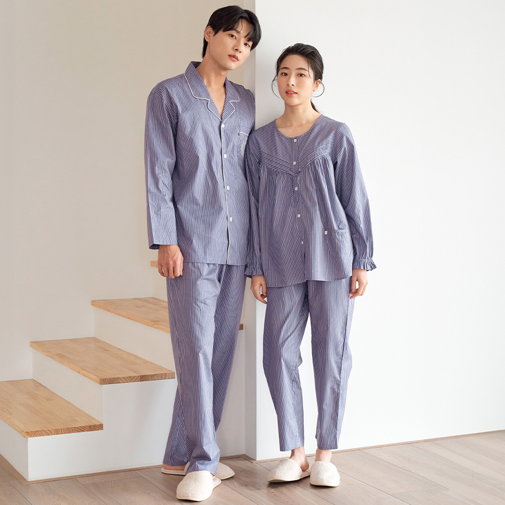 퍼플ST 긴팔 순면 빅사이즈 커플 잠옷 파자마 세트 이미지 4