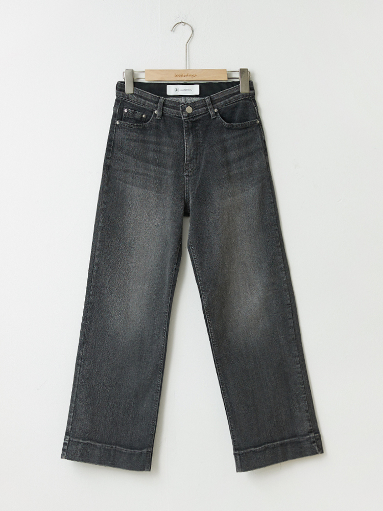 마이너 캣워싱 히든밴딩 흑청 와이드 일자핏 팬츠 - 상품 이미지