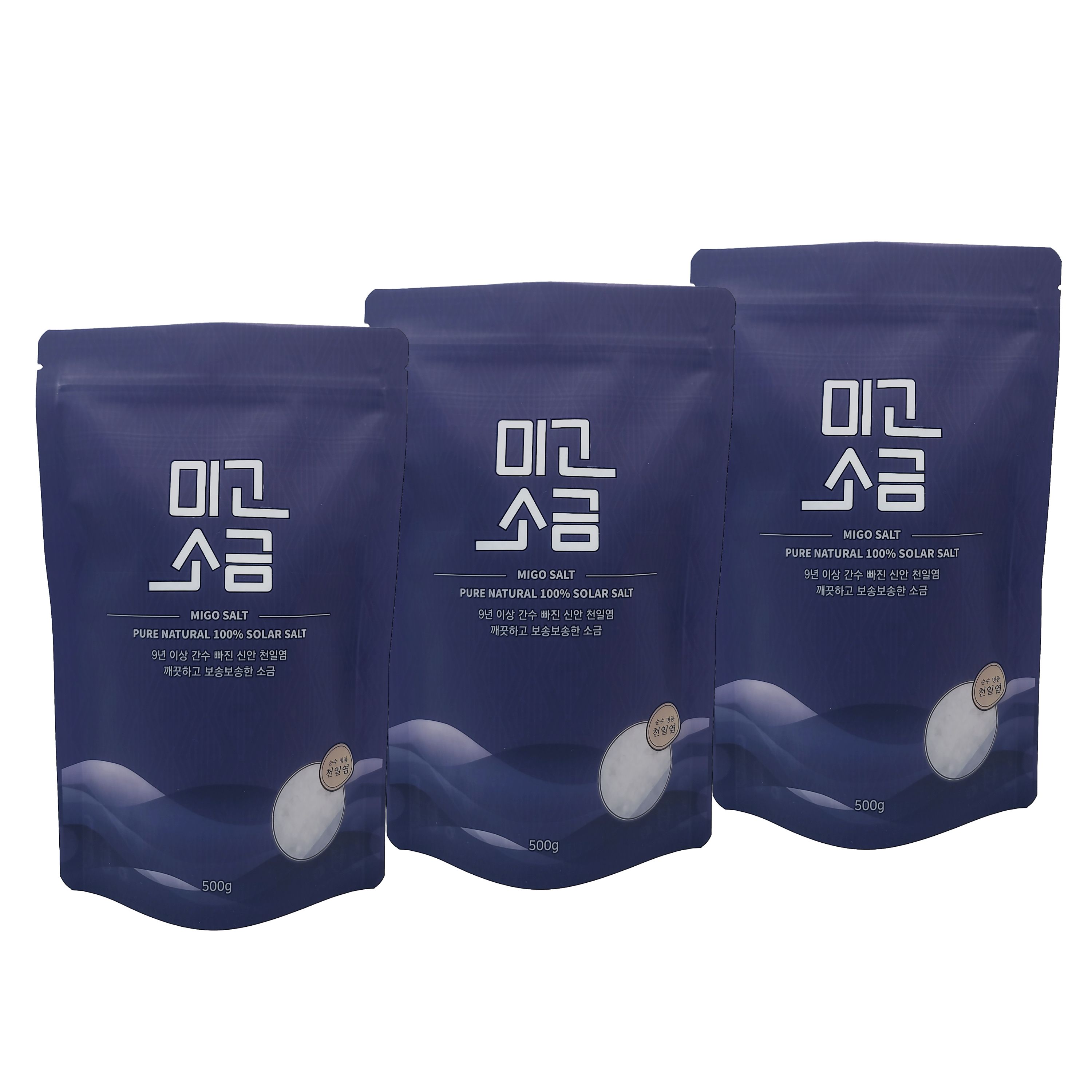 미고 10년 묵은 간수뺀 신안 천일염 굵은 소금 500g 3개 - 상품 이미지