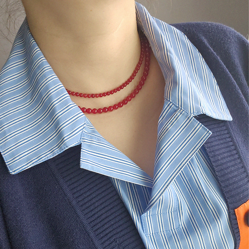 빨간 원석 목걸이 레드 홍옥 옥 천연석 써지컬스틸 4mm 6mm 8mm 10mm - 상세 이미지 3
