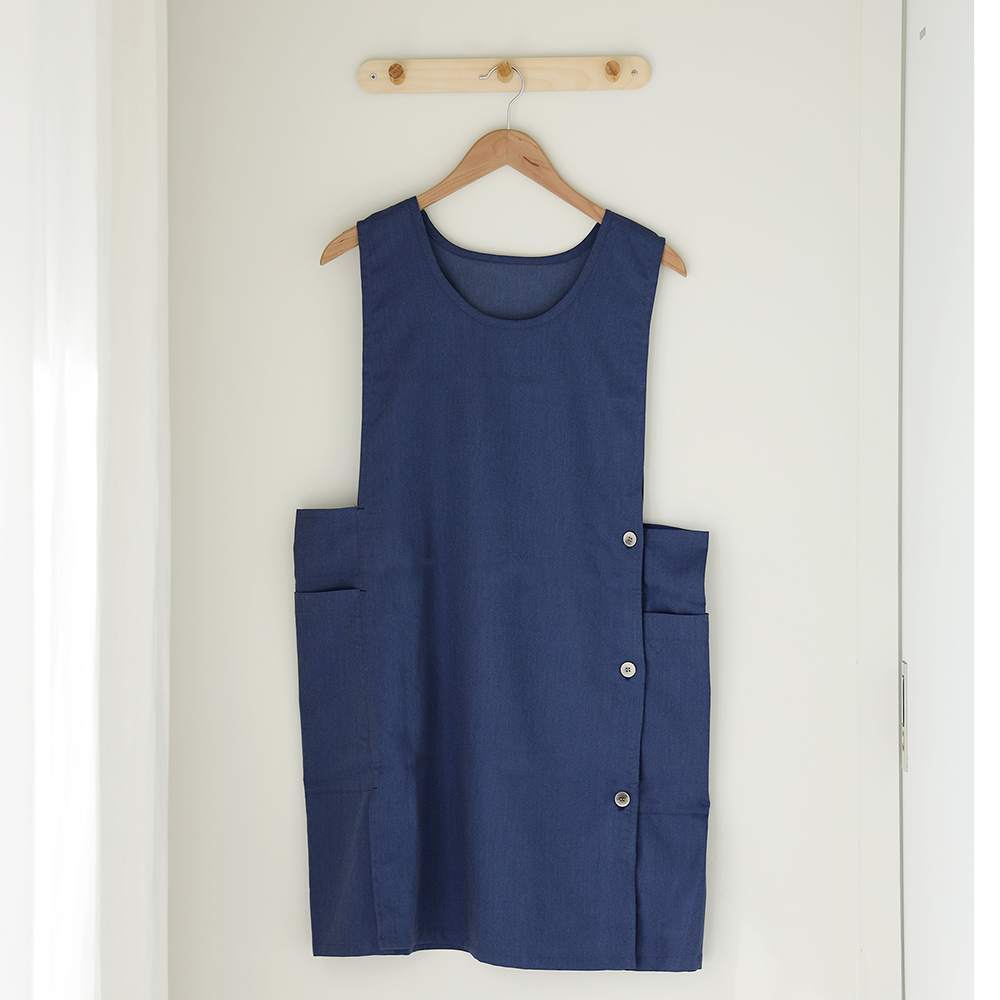 [미소쌤] 데님 앞치마 단추형 F 보육교사 원피스 빅사이즈 어린이집 유치원 카페 예쁜