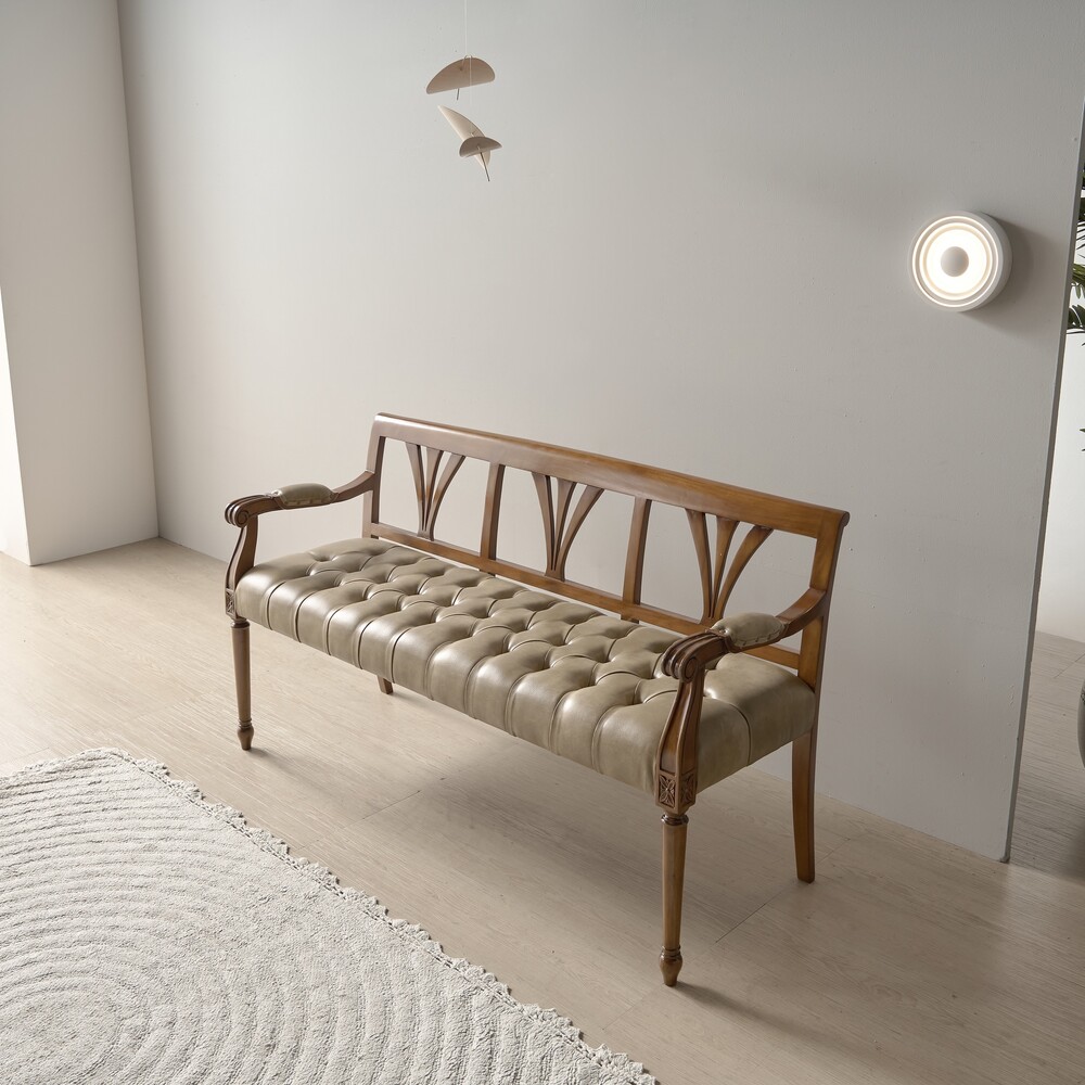 까사홈 라베 로사 엔틱 원목+pu 벤치의자