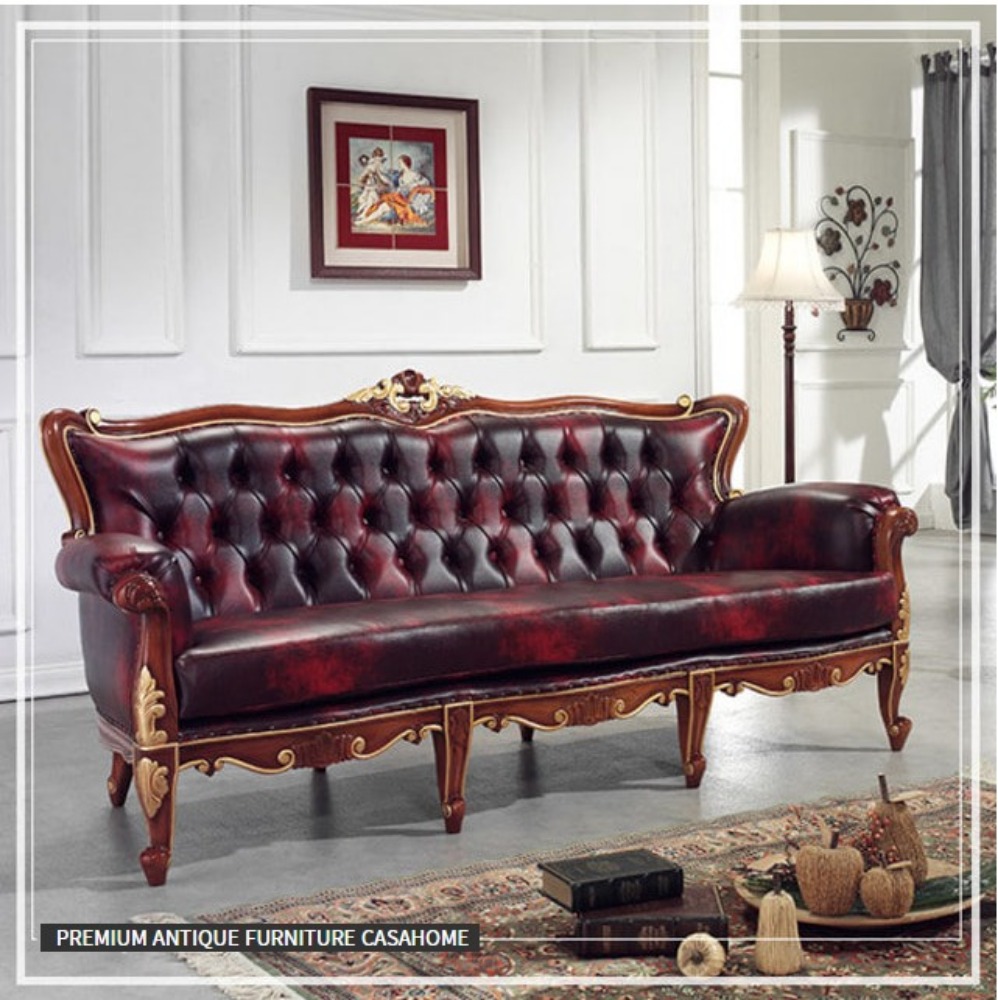 까사홈 리리컬 PU+원목 엔틱 3인 소파