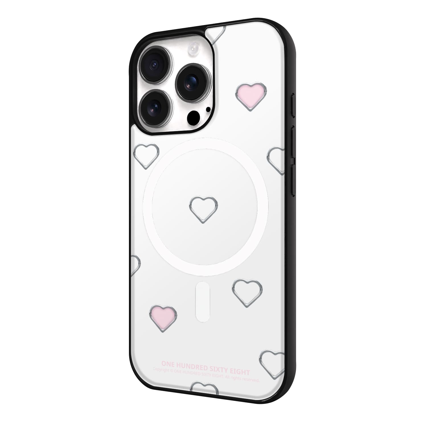 아이폰15 프로 맥세이프 케이스 스웨이드 하트 실버링 패턴 화이트 - 상세 이미지 3