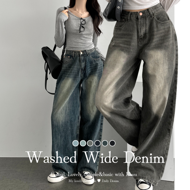 4계절 와이드 빈티지 워싱 데님 롱팬츠 기장선택 - 상품 이미지