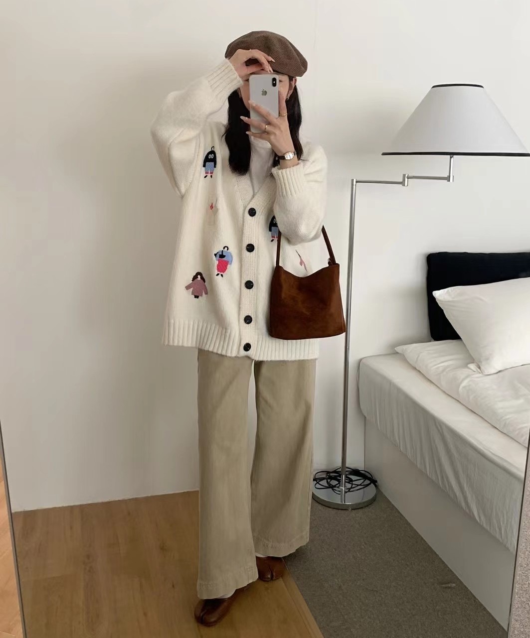 여자여자몰 엉덩이가려 오버핏 사람자수 램스울 니트긴팔가디건 루즈핏 커플가디건 - 상세 이미지 3