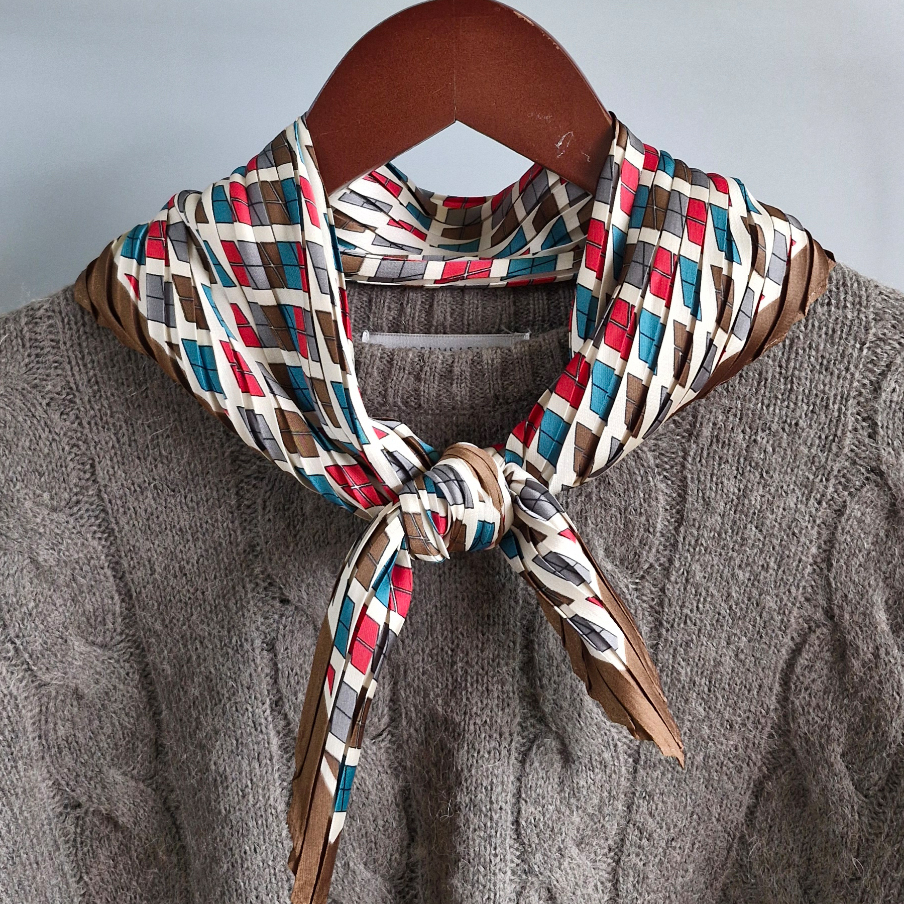 국산 주름 쁘띠 스카프 가을 겨울 봄 플리츠 미니 간절기 마름모 사계절