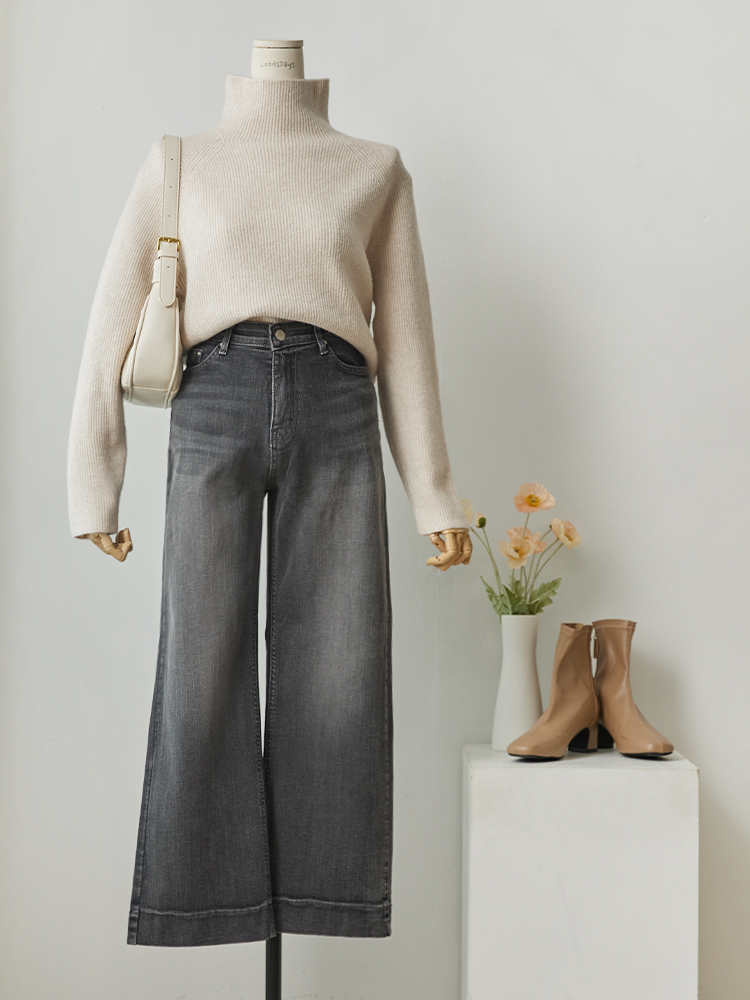 마이너 캣워싱 히든밴딩 흑청 와이드 일자핏 팬츠 - 상세 이미지 3