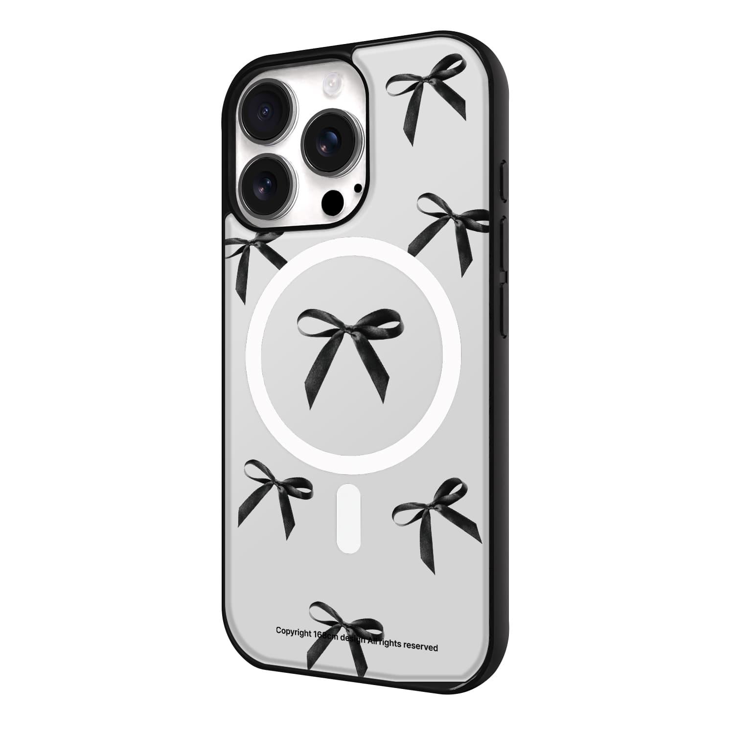 아이폰15 프로 맥세이프 케이스 우정 스웨이드 리본 패턴 블랙 - 상세 이미지 3