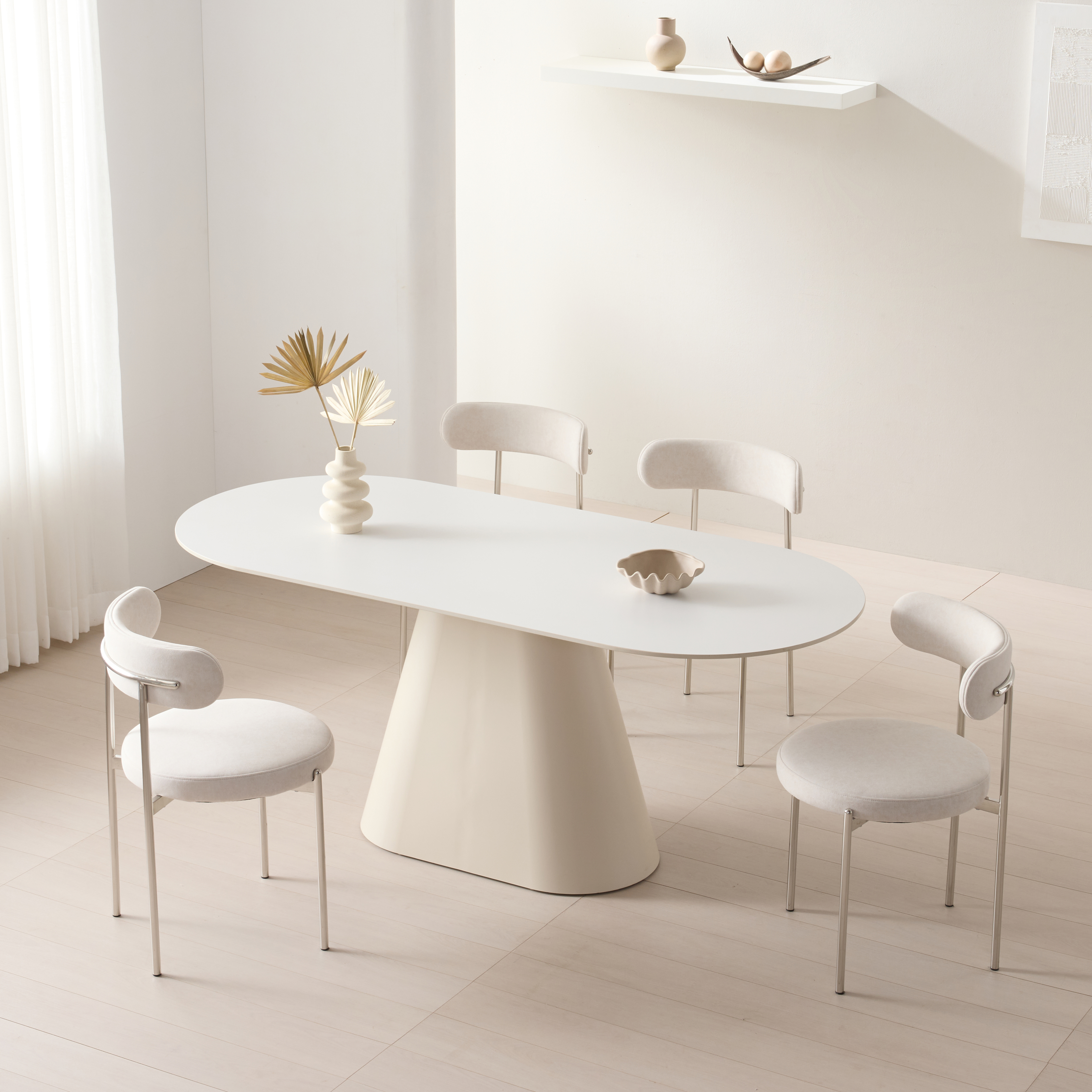 워지아 셀린 화이트 포세린 세라믹 식탁 타원형 4인용 테이블 1400 퓨어화이트