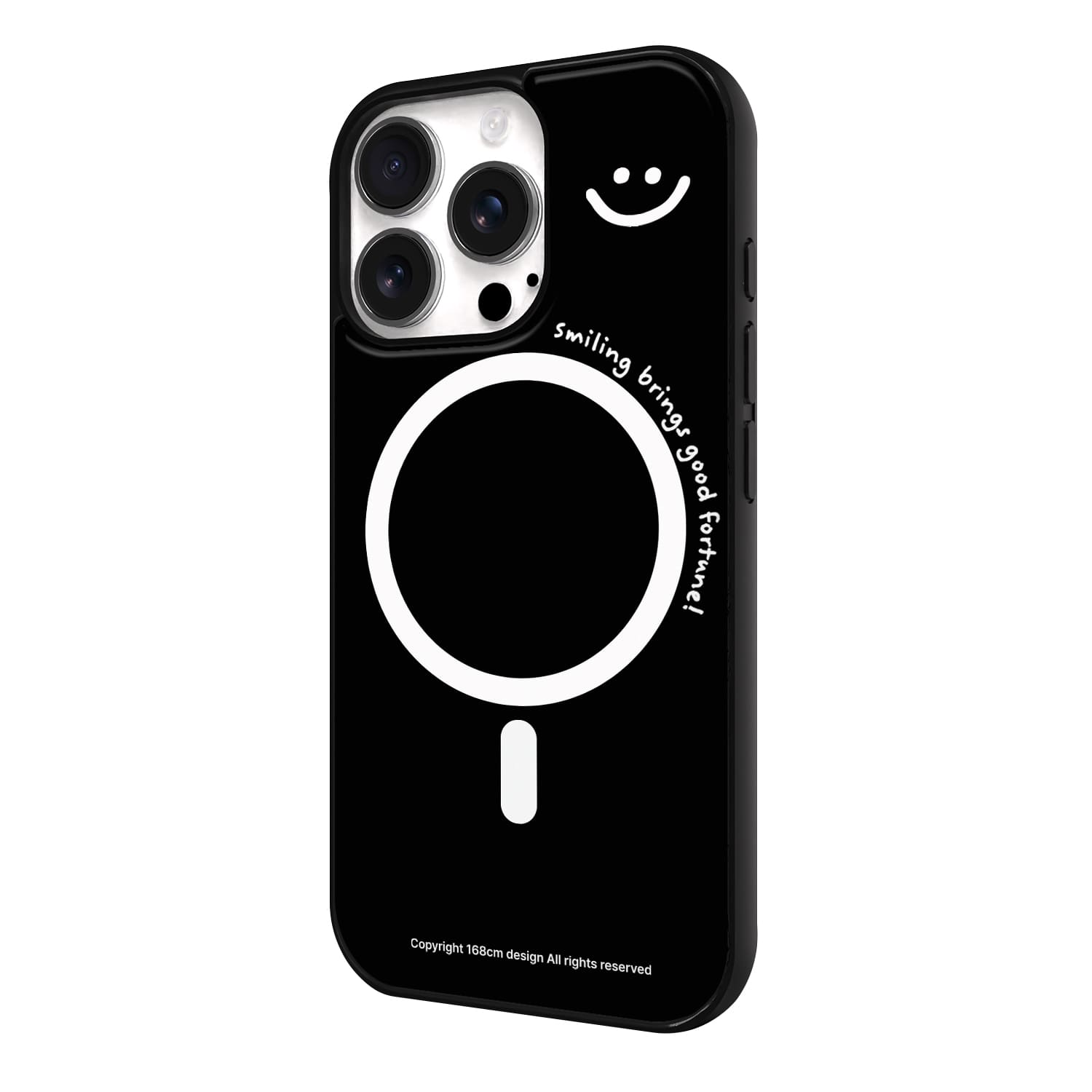 아이폰15 프로 케이스 맥세이프 커플 스웨이드 스마일 표정 블랙 - 상세 이미지 3