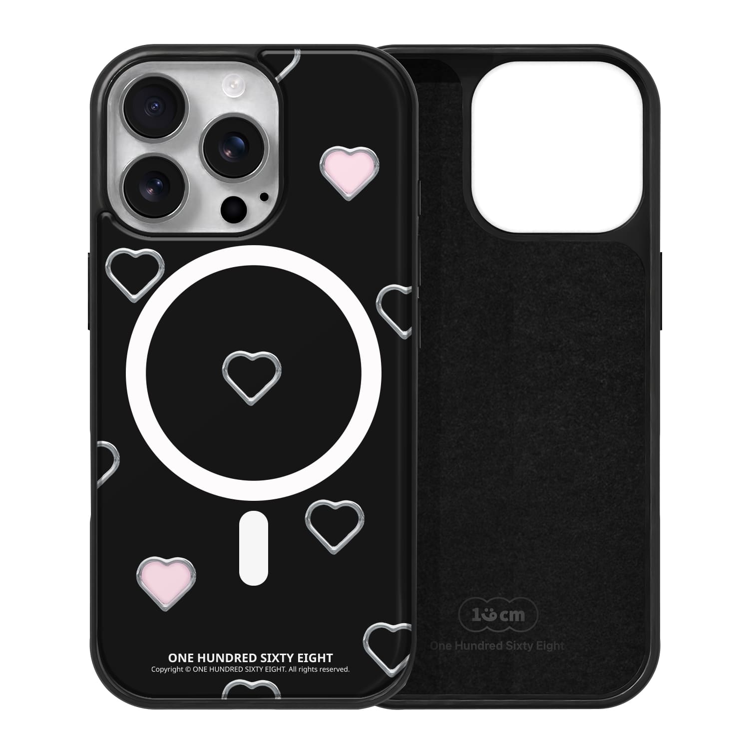 아이폰15 프로 케이스 맥세이프 스웨이드 하트 실버링 패턴 블랙 - 상품 이미지