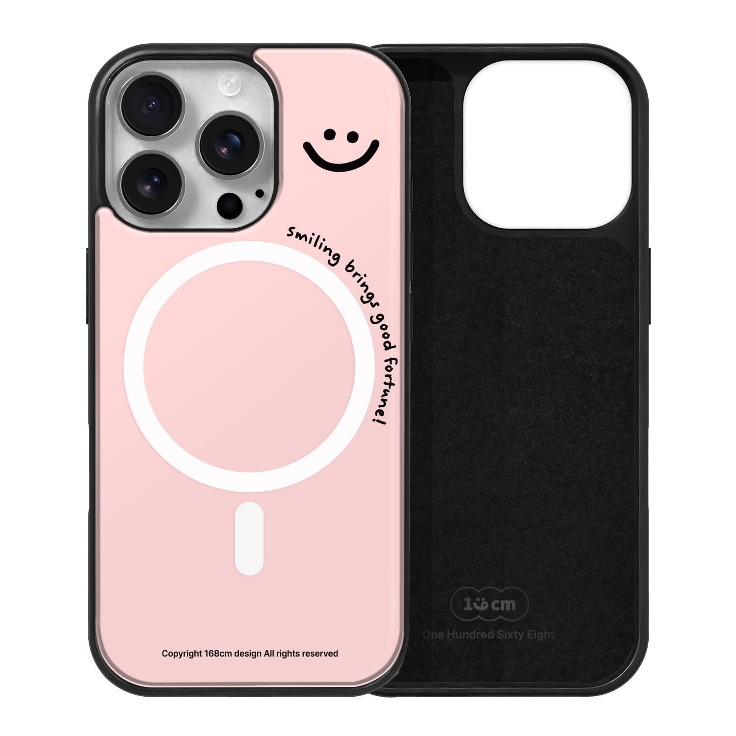 아이폰15 프로 케이스 맥세이프 선물 스웨이드 스마일 표정 핑크 - 상품 이미지