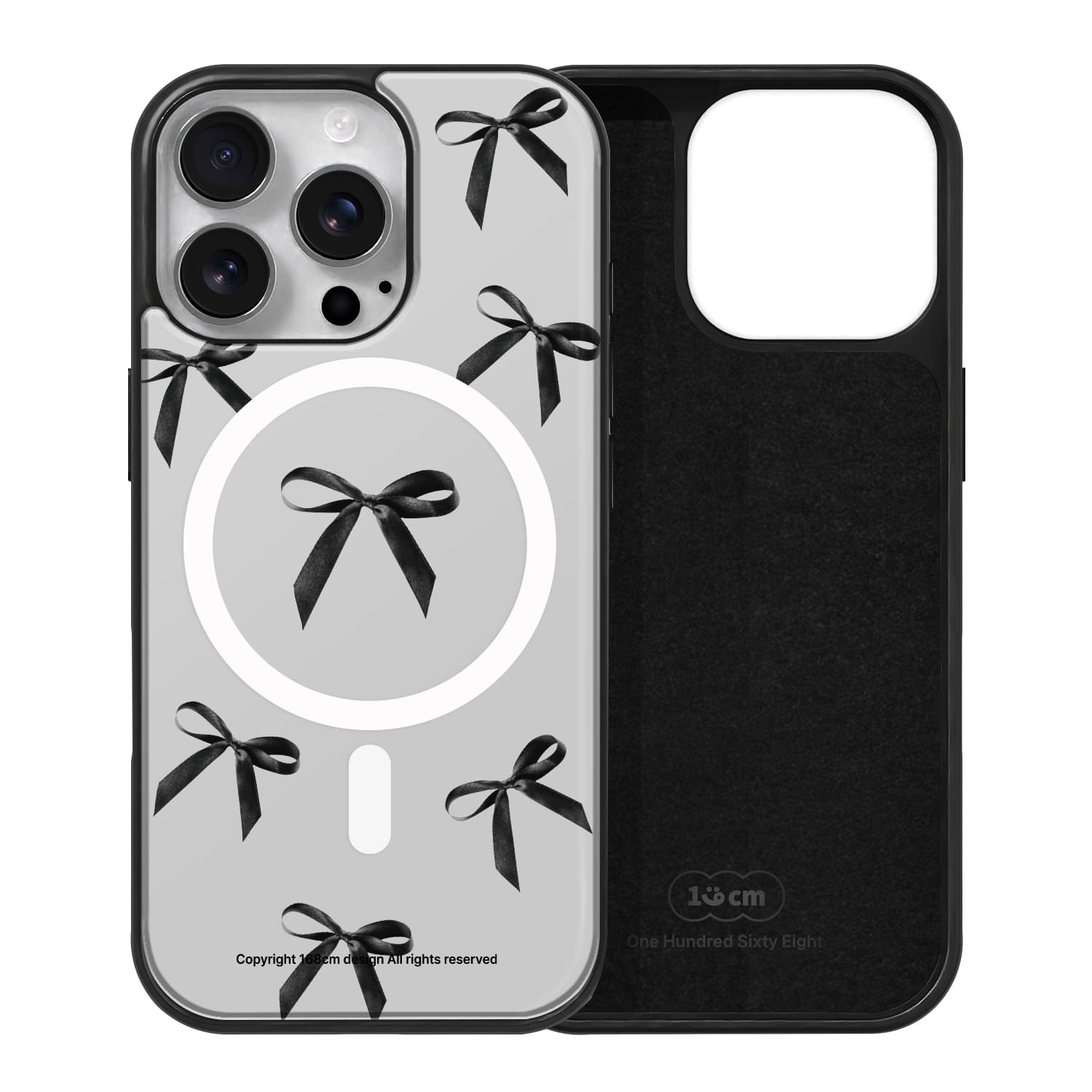 아이폰15 프로 맥세이프 케이스 우정 스웨이드 리본 패턴 블랙 - 상품 이미지