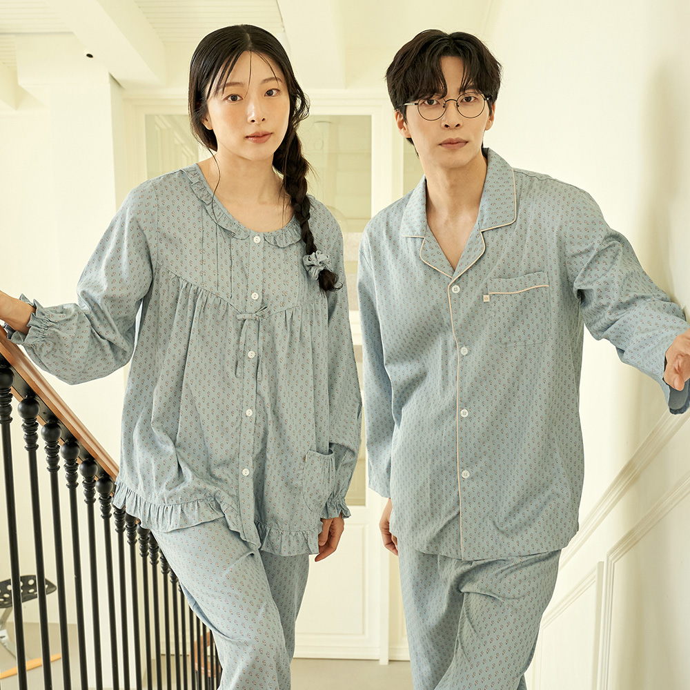 보리 긴팔 모달 면 빅사이즈 커플 잠옷 파자마 세트 이미지 3