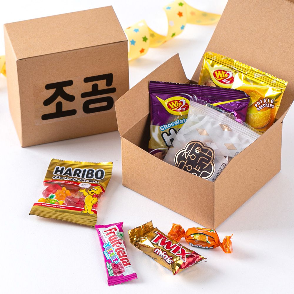 더하모니 네모 간식 상자(중) 프리미엄 크라프트 어린이집 교회 학교 과자 세트 - 상품 이미지