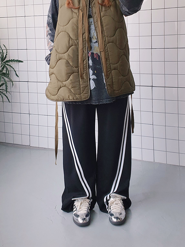 (무배) 남녀공용 와이드 사선라인 통바지 - 상품 이미지