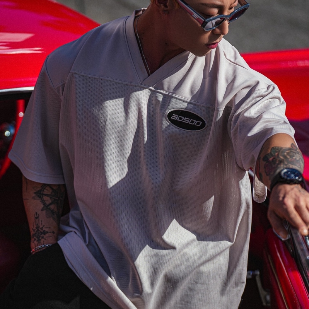 삼디오백 럭비져지 베이지 럭비티 오버핏 메쉬 반팔 티셔츠 남녀공용