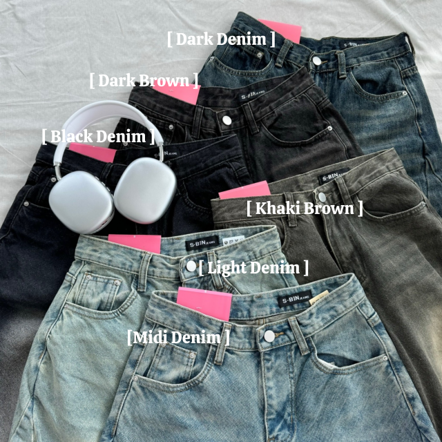 스모크 워싱 와이드 벌룬핏 캐주얼 데일리 데님 팬츠 바지 - 상세 이미지 2