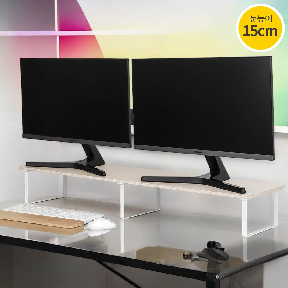 7NC 듀얼 모니터받침대 높은 선반 받침 서랍형 스탠드 책상 컴퓨터 대형 와이드 1000