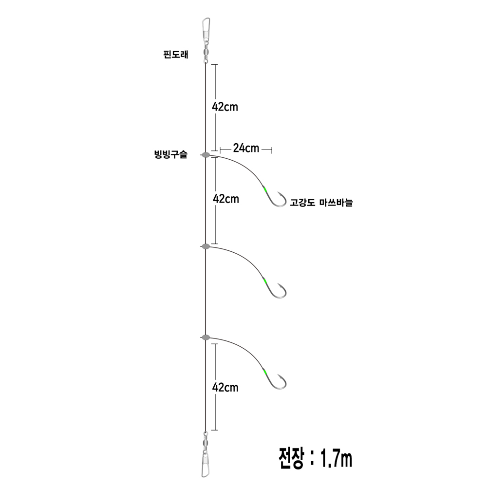 백경 선상 외줄 낚시 최적화 채비 BK-521 생미끼 3본 카드 채비 묶음바늘 - 상세 이미지 4