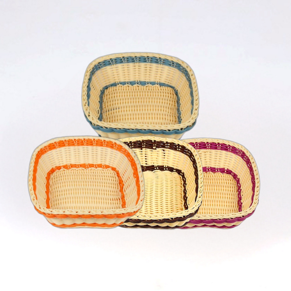 PP라탄 투톤 정사각 바구니 내추럴바스켓 소품정리 수납 진열바구니